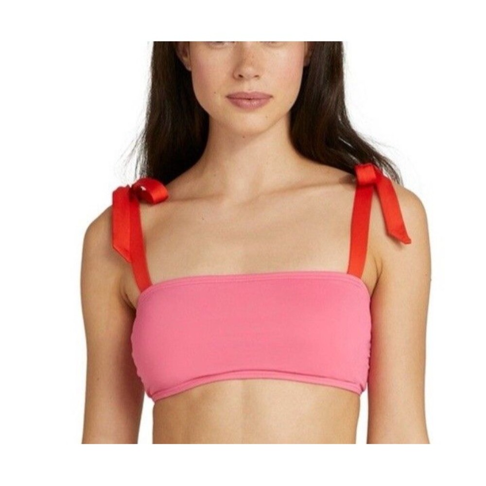kate spade Pink Bandeau Swim Top with Red Tie Straps